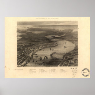 Vintage Pictorial Map of New Orleans (1863) Poster