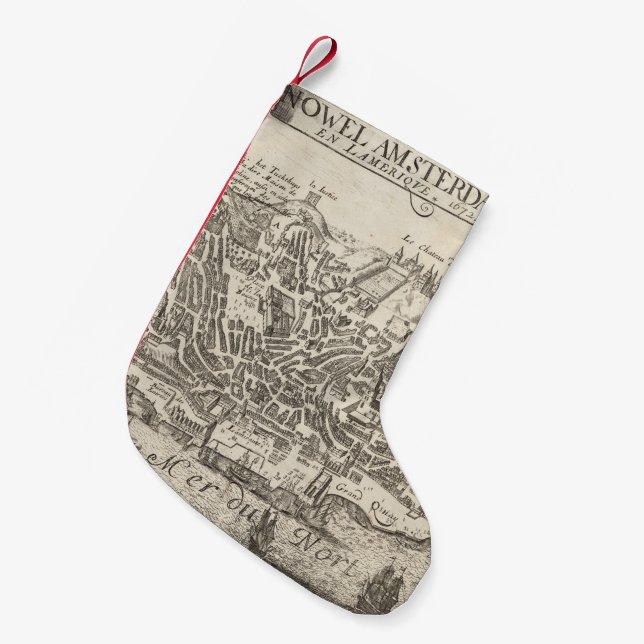 Vintage Pictorial Map of New York City (1672) Small Christmas Stocking (Front (Hanging))