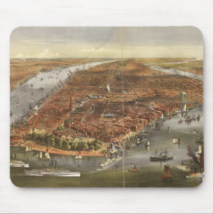 Vintage Pictorial Map of New York City (1870) Mouse Mat