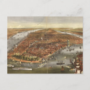 Vintage Pictorial Map of New York City (1870) Postcard