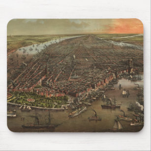 Vintage Pictorial Map of New York City (1873) Mouse Mat