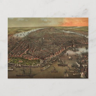 Vintage Pictorial Map of New York City (1873) Postcard