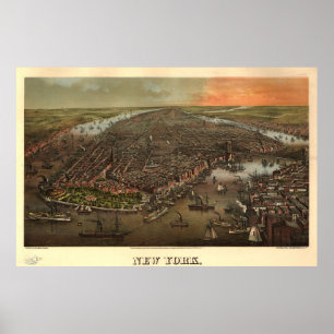 Vintage Pictorial Map of New York City (1873) Poster