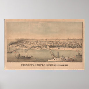 Vintage Pictorial Map of Newport News VA (1862) Poster
