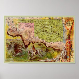 Vintage Pictorial Map of Oklahoma Indian Territory Poster