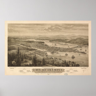 Vintage Pictorial Map of Olympia Washington (1879) Poster