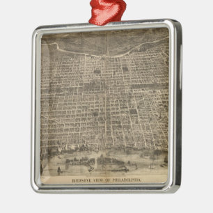 Vintage Pictorial Map of Philadelphia (1872) Metal Tree Decoration