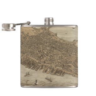 Vintage Pictorial Map of Portland Maine (1876) Hip Flask