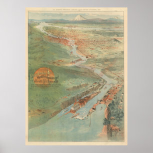 Vintage Pictorial Map of Portland OR (1896) Poster