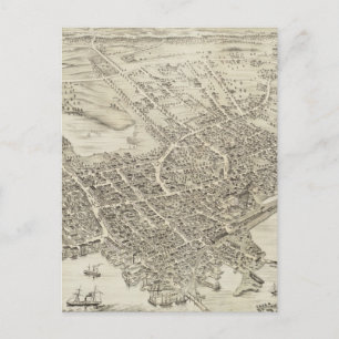 Vintage Pictorial Map of Portsmouth NH (1877) Postcard