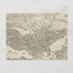 Vintage Pictorial Map of Portsmouth NH (1877) Postcard