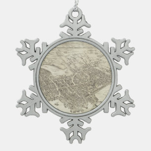 Vintage Pictorial Map of Portsmouth NH (1877) Snowflake Pewter Christmas Ornament
