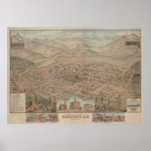 Vintage Pictorial Map of Prescott Arizona (1885) Poster
