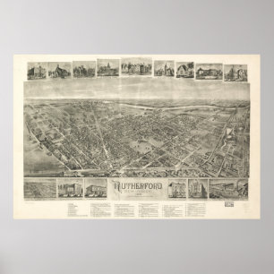 Vintage Pictorial Map of Rutherford NJ (1904) Poster