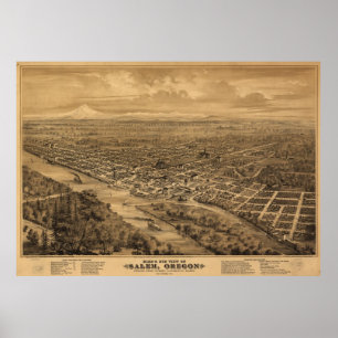 Vintage Pictorial Map of Salem Oregon (1876) Poster
