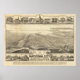 Vintage Pictorial Map of San Deigo CA (1887) Poster