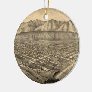 Vintage Pictorial Map of Santa Barbara CA (1877) Ceramic Tree Decoration