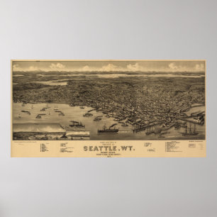 Vintage Pictorial Map of Seattle (1884) Poster