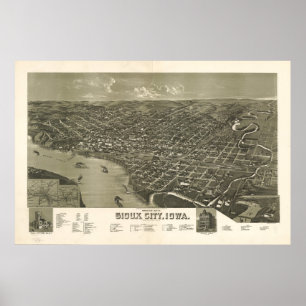 Vintage Pictorial Map of Sioux City Iowa (1888) Poster