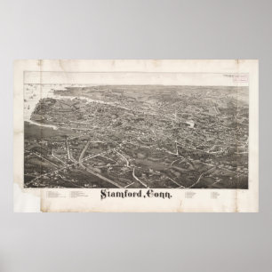 Vintage Pictorial Map of Stamford CT (1883) Poster