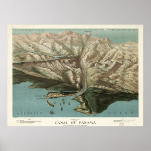 Vintage Pictorial Map of The Panama Canal (1881) Poster
