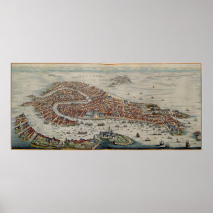 Vintage Pictorial Map of Venice Italy (1704) Poster