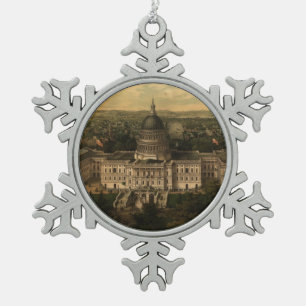 Vintage Pictorial Map of Washington D.C. (1857) Snowflake Pewter Christmas Ornament