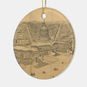 Vintage Pictorial Map of Washington D.C. (1872) Ceramic Tree Decoration