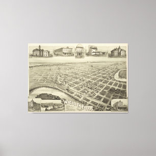 Vintage Pictorial Map of Wichita Falls TX (1890) Canvas Print