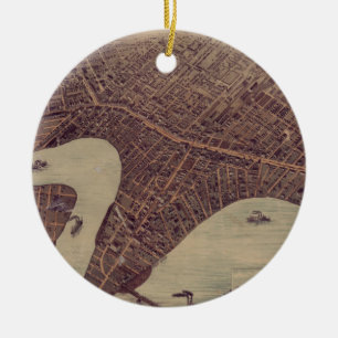 Vintage Pictorial Map of Winnipeg Canada (1884) Ceramic Tree Decoration