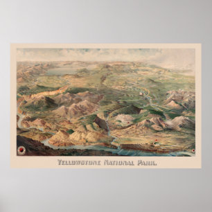 Vintage Pictorial Map of Yellowstone Park (1904) Poster