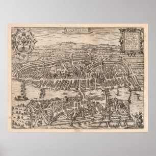Vintage Pictorial Map of Zurich Switzerland (1581) Poster