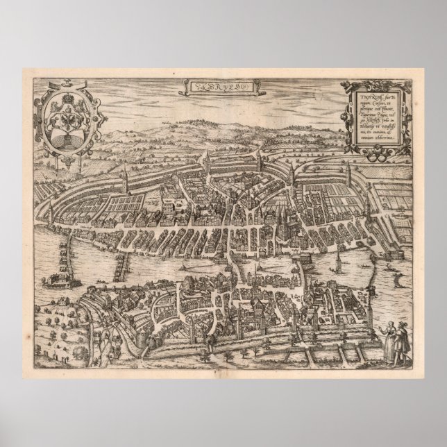 Vintage Pictorial Map of Zurich Switzerland (1581) Poster (Front)