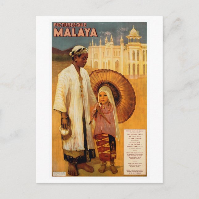 Vintage Picturesque Malaya Travel Poster Postcard (Front)