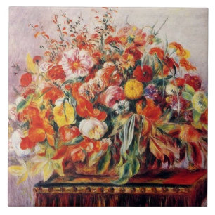 Vintage Pierre Auguste Renoir Basket of Flowers Tile