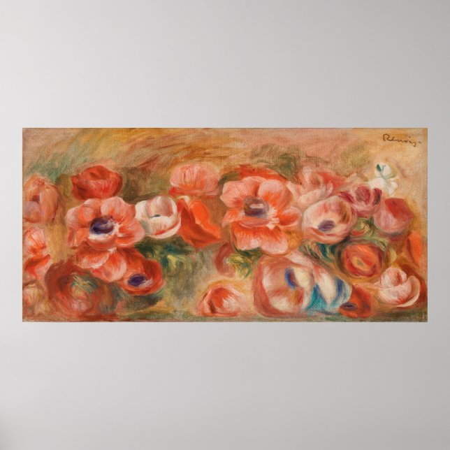 Vintage Pierre Auguste Renoir Blue Pink Anemones Poster (Front)
