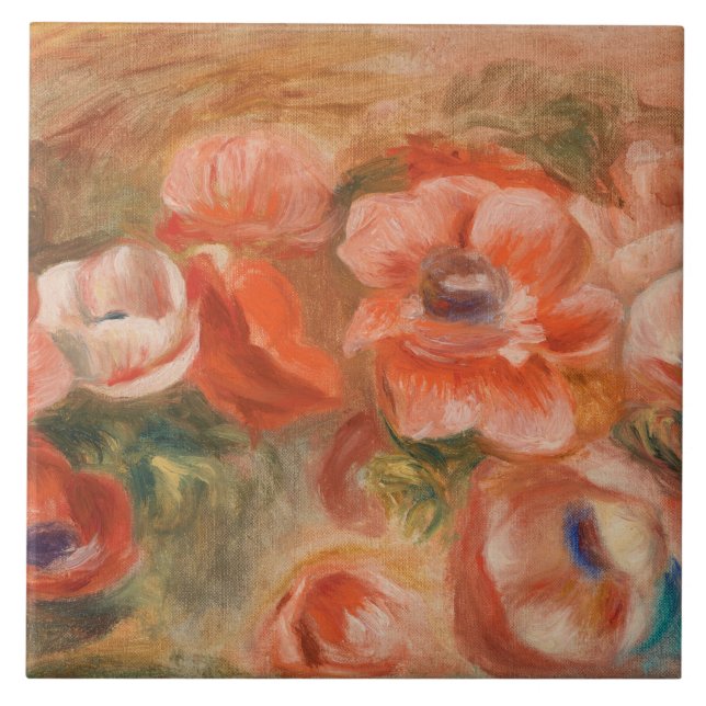 Vintage Pierre Auguste Renoir Blue Pink Anemones Tile (Front)