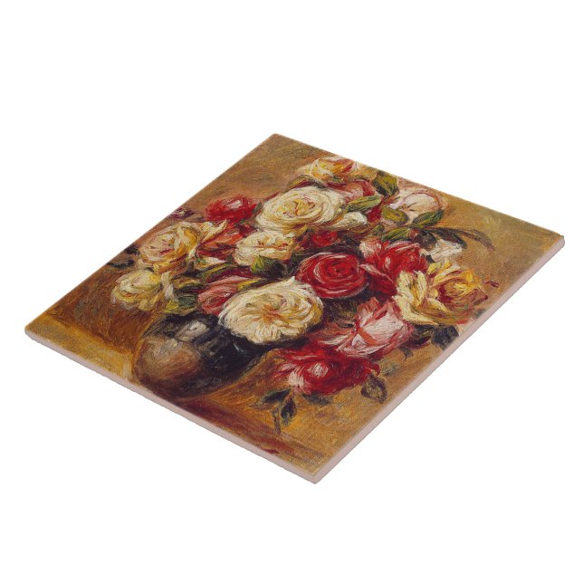 Vintage Pierre Auguste Renoir Bouquet of Roses  Tile (Side)