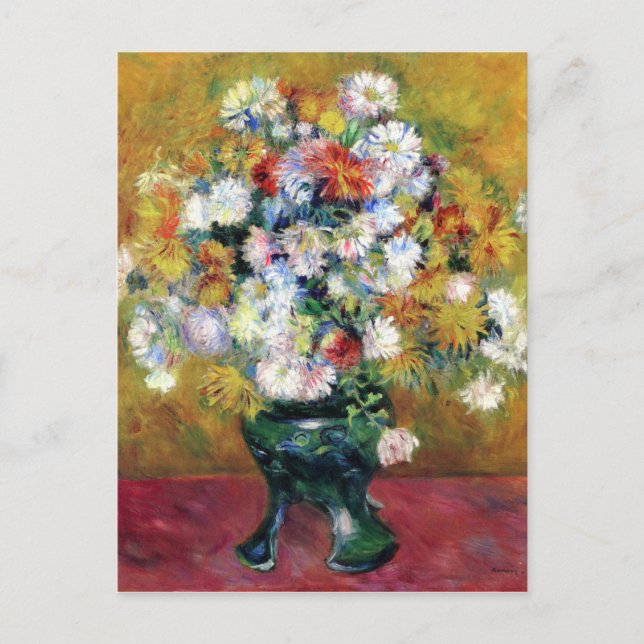 Vintage Pierre Auguste Renoir Chrysanthemums Holiday Postcard (Front)