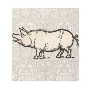 Vintage Pig Antique Piggy Illustration Notepad