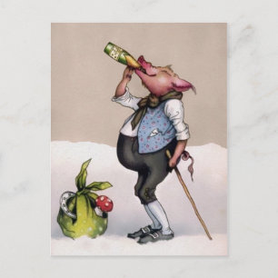 Vintage Pig Drinking Postcard