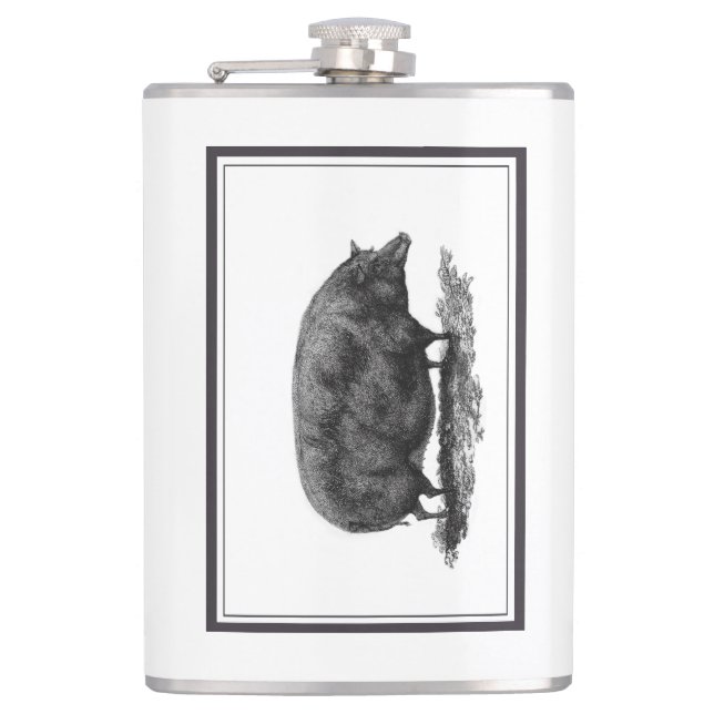 Vintage pig etching flask (Front)