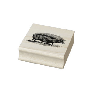 Vintage pig etching rubber stamp