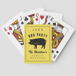 Vintage Pig Family Reunion BBQ party custom name Playing Cards