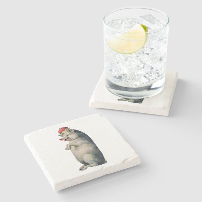Vintage Pig King Illustration Stone Coaster (Side)
