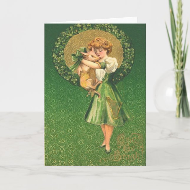 Vintage Pig Maiden Shamrock St Patrick's Day Card (Front)