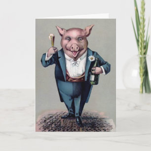 Vintage Pig New Year Holiday Card