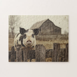 Vintage Pig on a Farm Jigsaw Puzzle