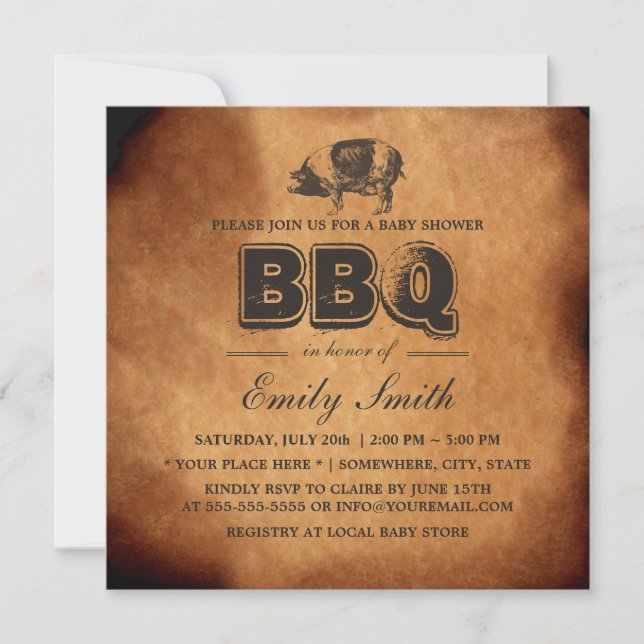 Vintage Pig Roast Baby Shower BBQ Party Invitation (Front)