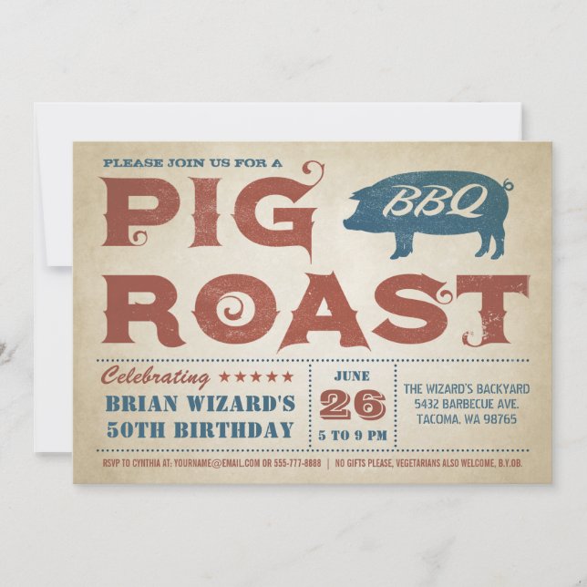 Vintage Pig Roast BBQ Birthday Invitation (Front)